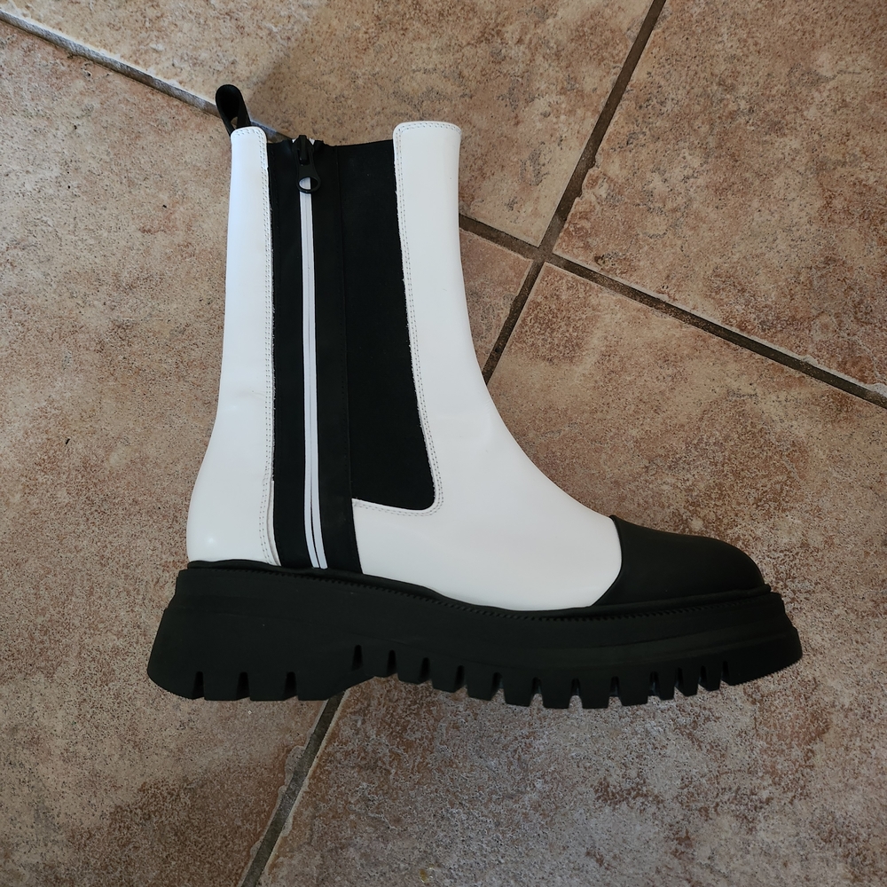 Janet & Janet Sleek Black and White Women's Combat Boots